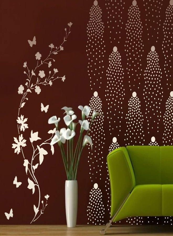 ARandNJ مجموعة استنسل ARandNJ للرسم على الجدران (المقاس: 16 × 24 بوصة) الموضوع: ضباب الأزهار وبتلات متفتحة، تصميم قابل لإعادة الاستخدام، مناسب لغرفة النوم وغرفة المعيشة والمدخل (عبوة من قطعتين) - Image 2